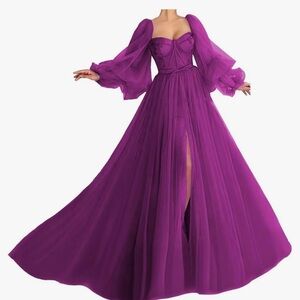 Puffy Sleeve Dress Fushia